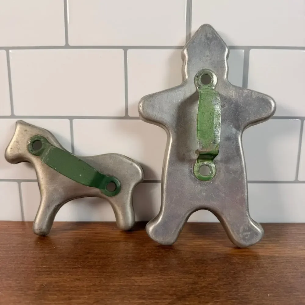 Vintage 1950s Aluminum Cookie Cutters Gingerbread Man & Horse